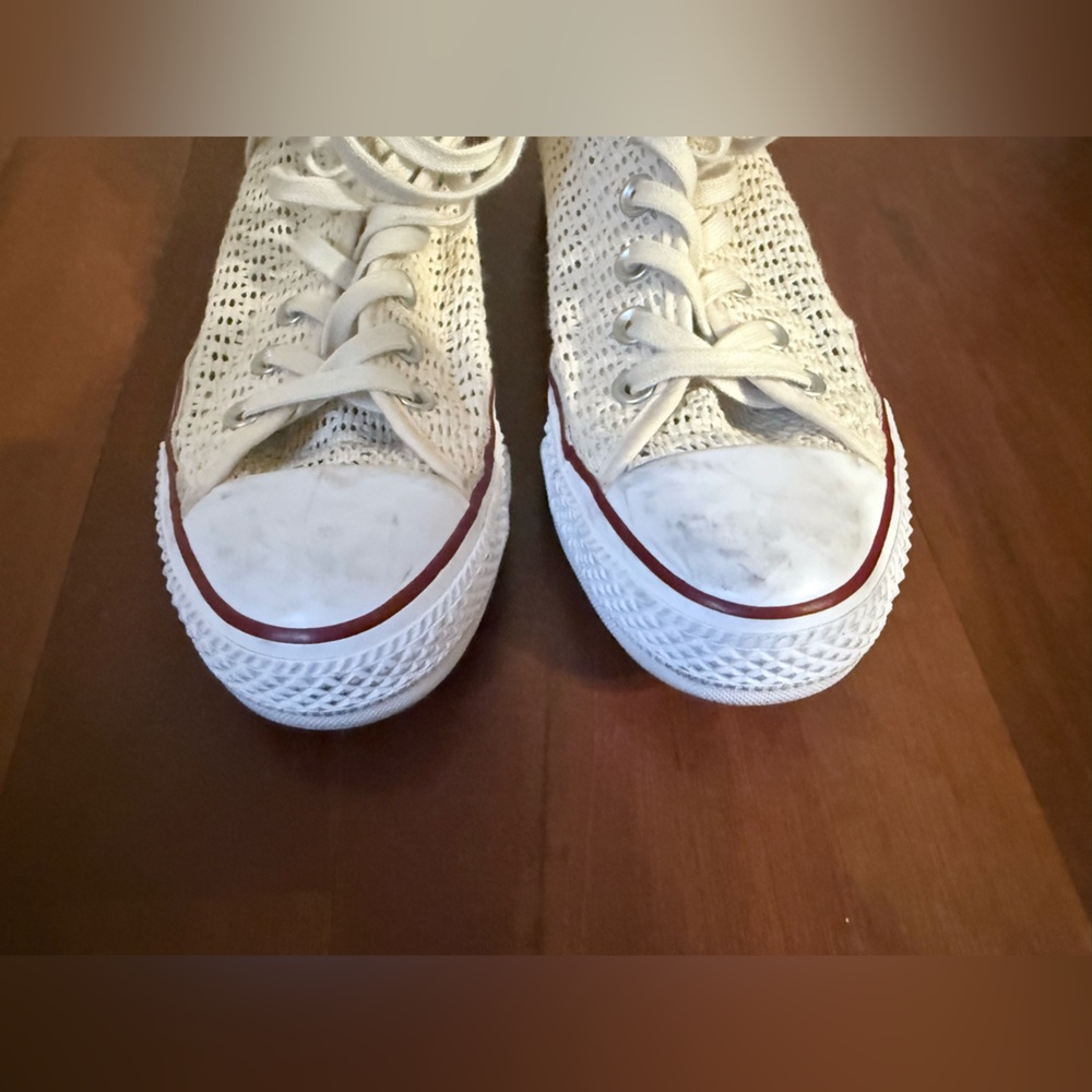 Cream Woven High-Top Converse Sneakers - Picture 5 of 10